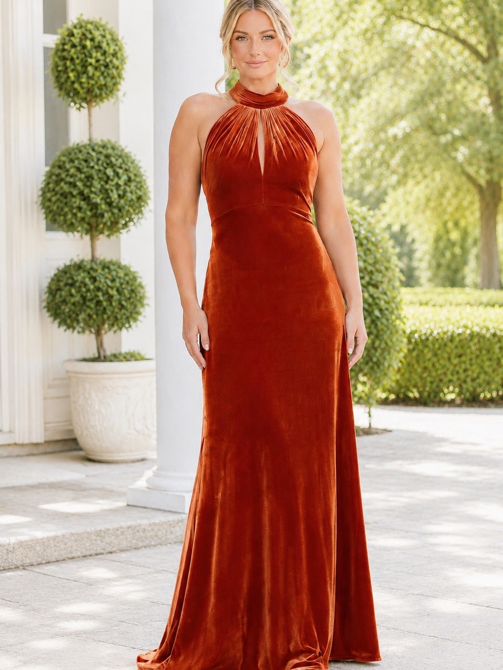 Ieena for Mac Duggal 55954 Velvet Halter Column Gown Sz 10